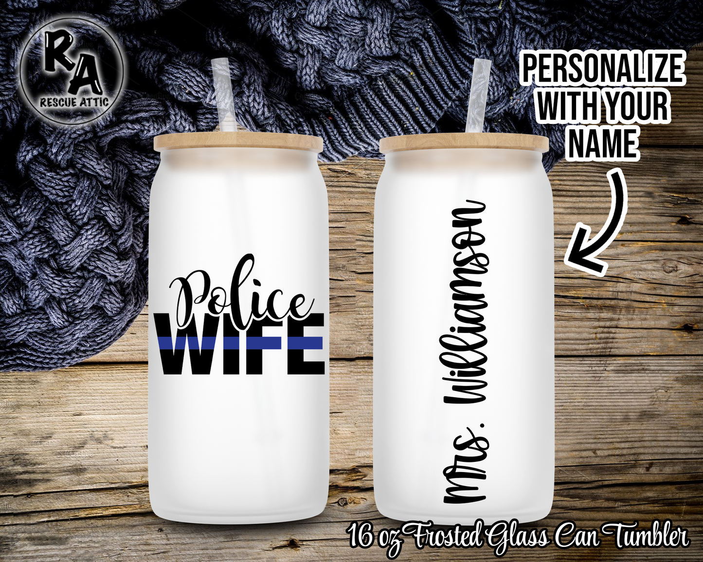 Personalized Police Wife Glass Can Tumbler