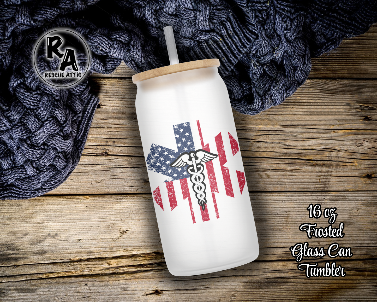 American Flag Star of Life Glass Can Tumbler
