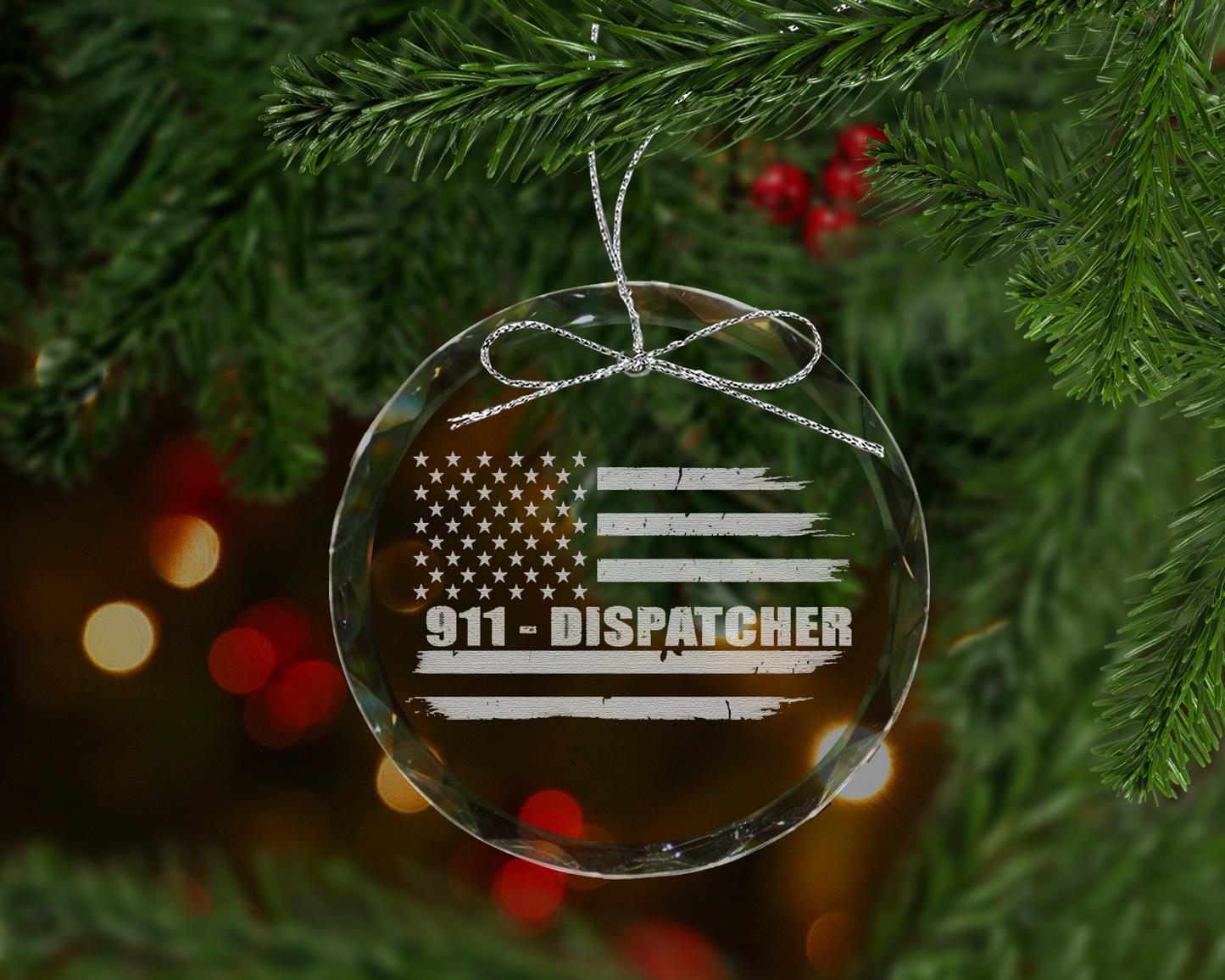 911 Dispatcher Flag Crystal Ornament