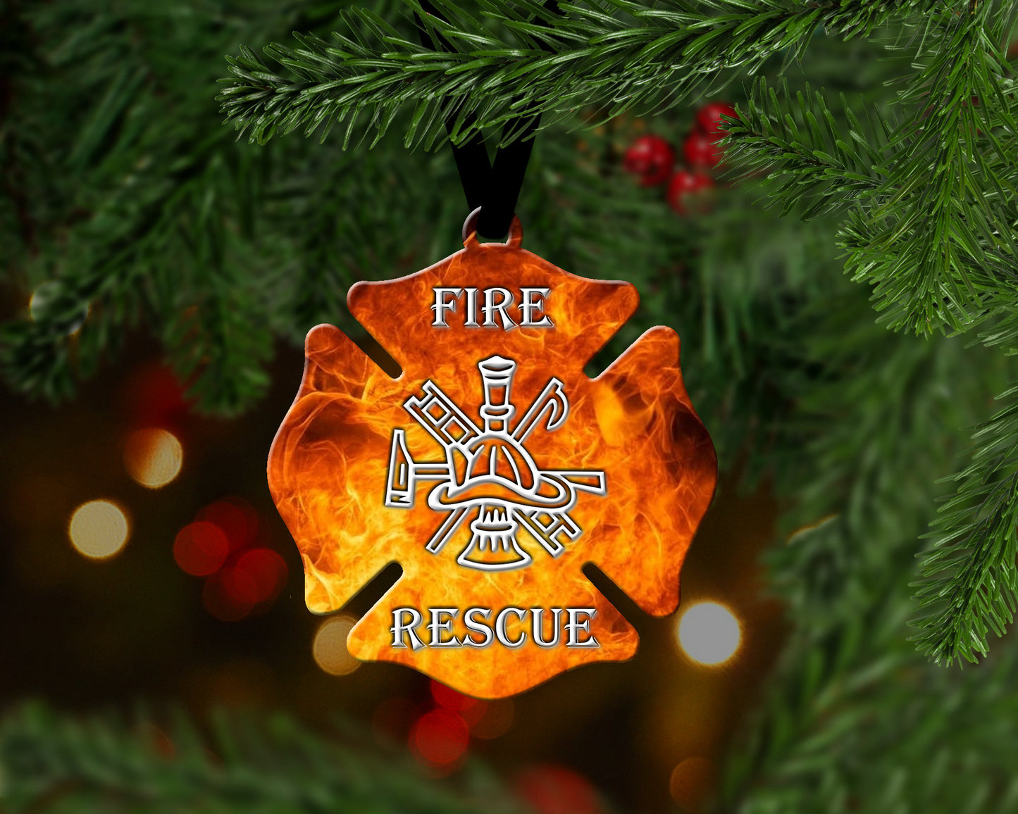 Rolling Fire Maltese Cross Christmas Ornament