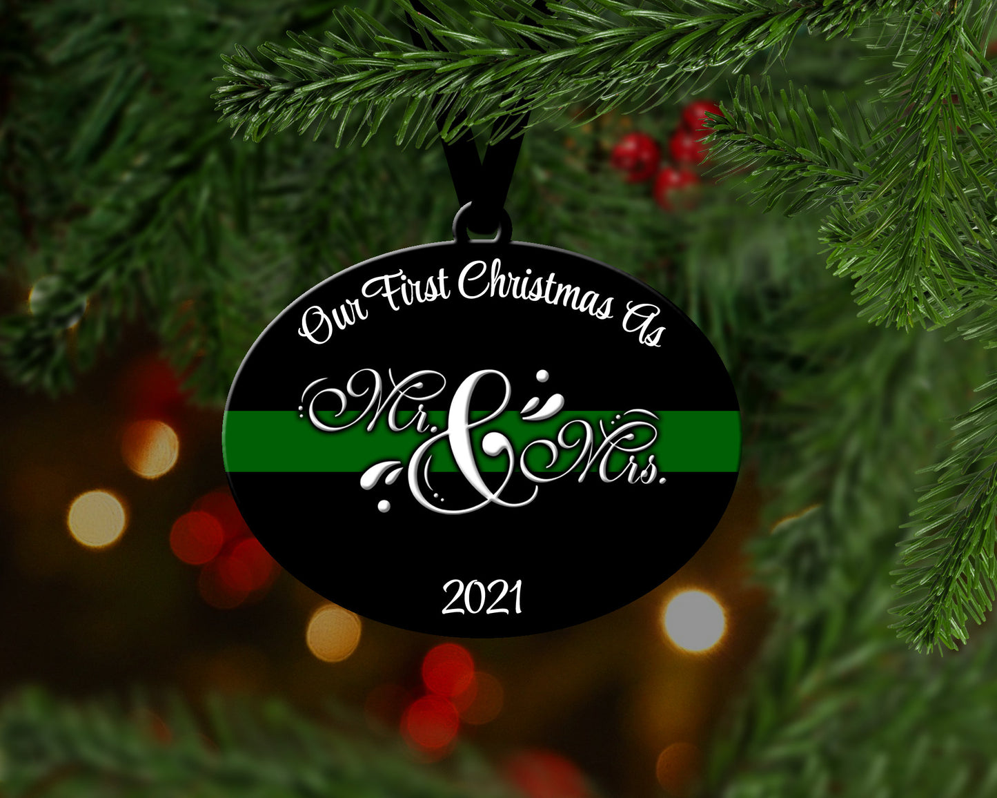 New Couple - Thin Green Line Christmas Ornament