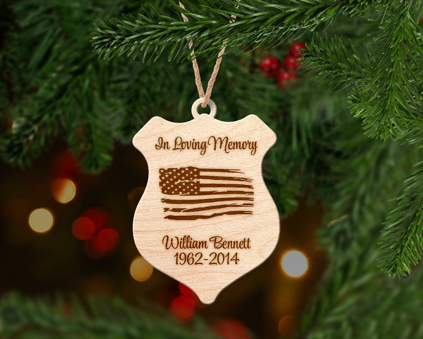 Police Officer Memorial Wood Christmas Ornament