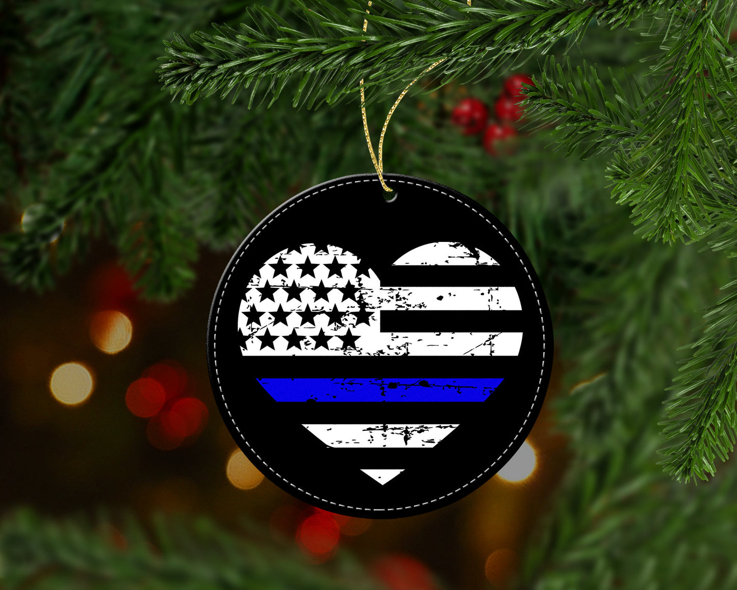 Thin Blue Line Heart Flag Christmas Ornament