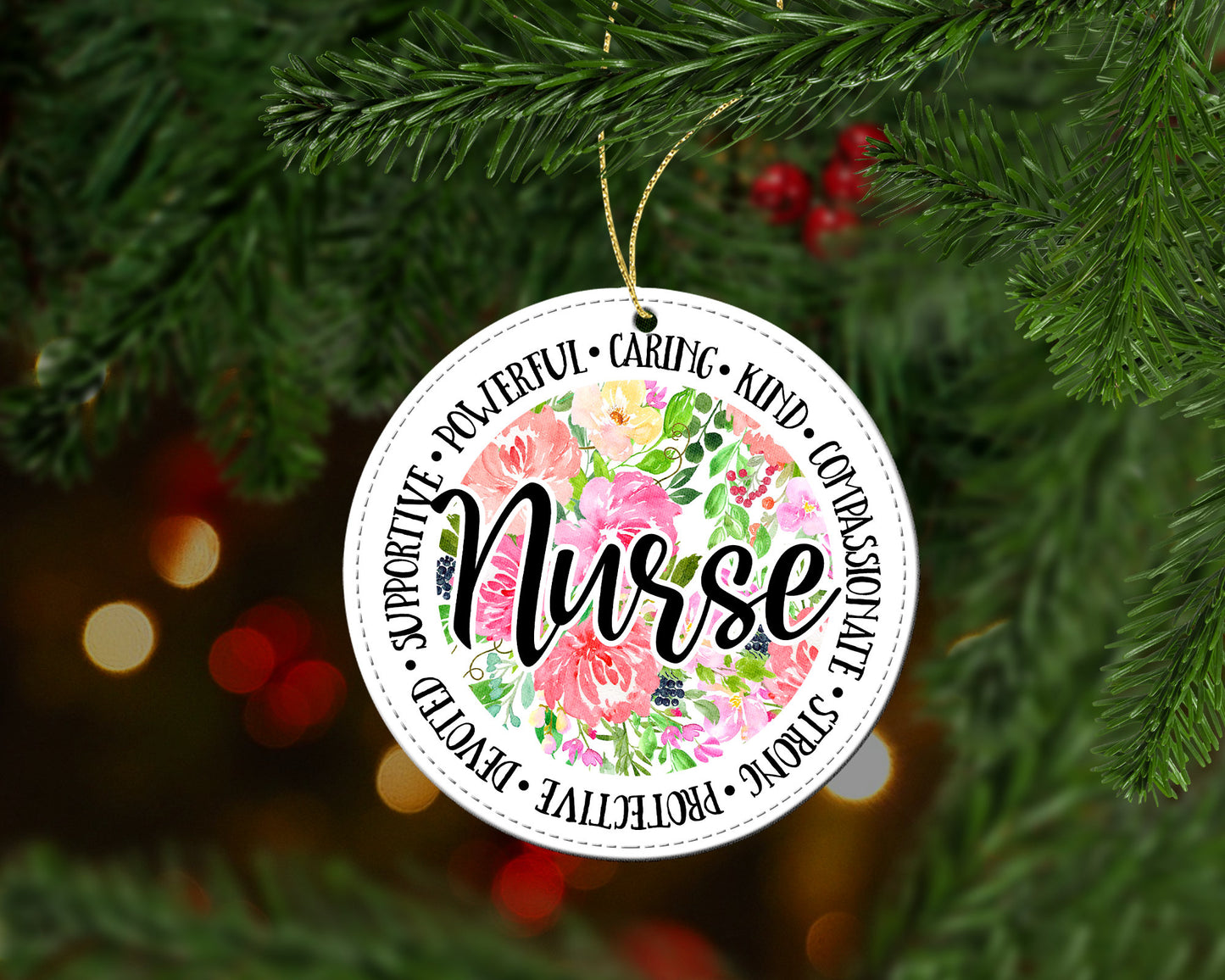 Floral Nurse Christmas Ornament