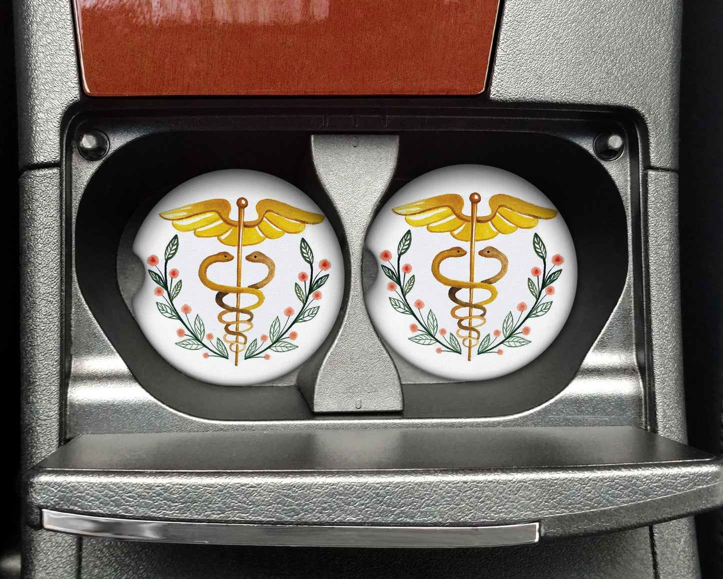 Floral Caduceus Car Coaster Medical