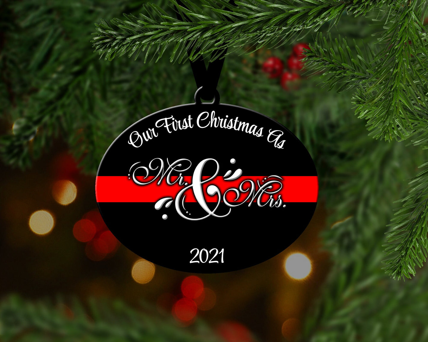 New Couple Thin Red Line Christmas Ornament