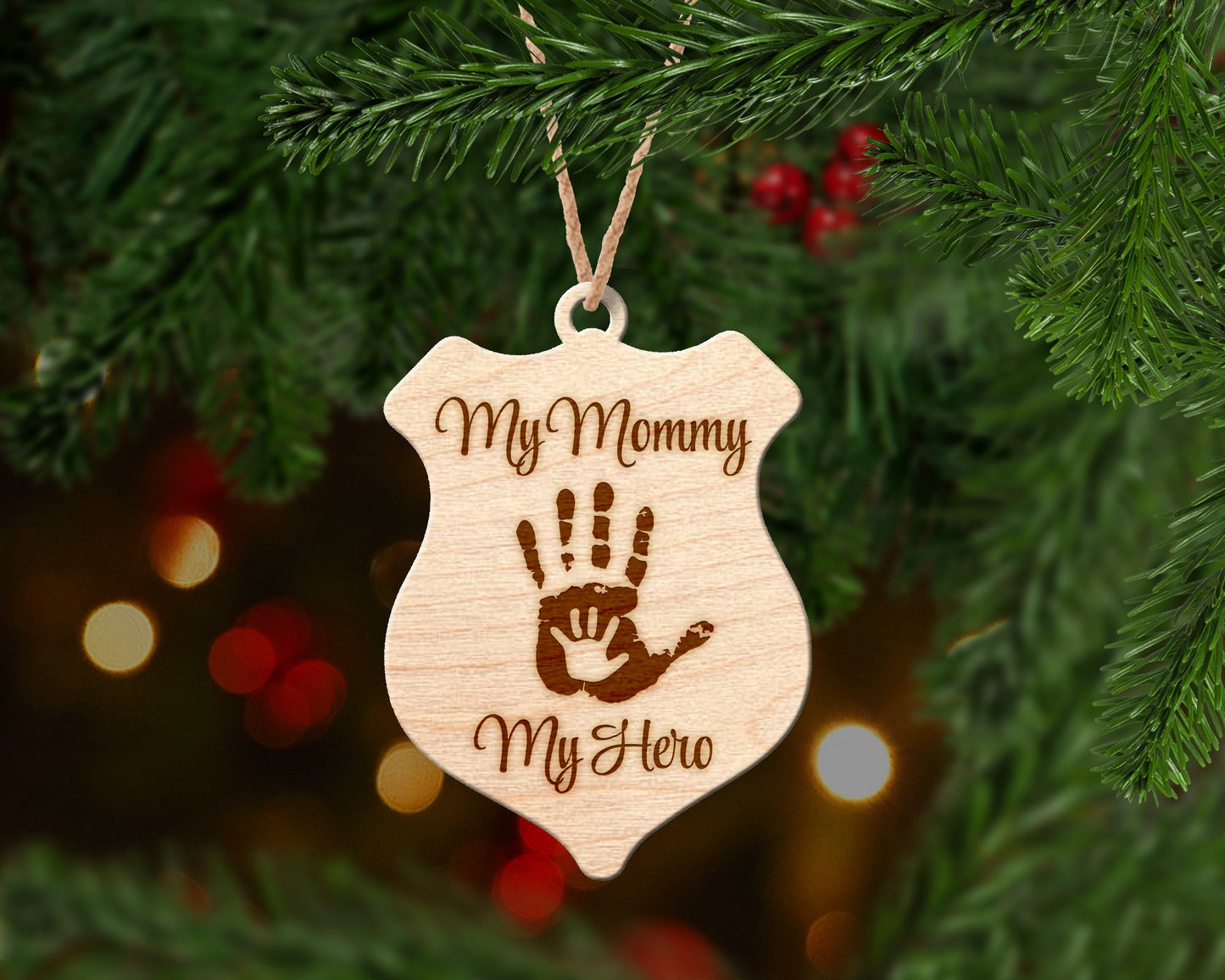 My Mommy My Hero Police Officer Wood Christmas Ornament