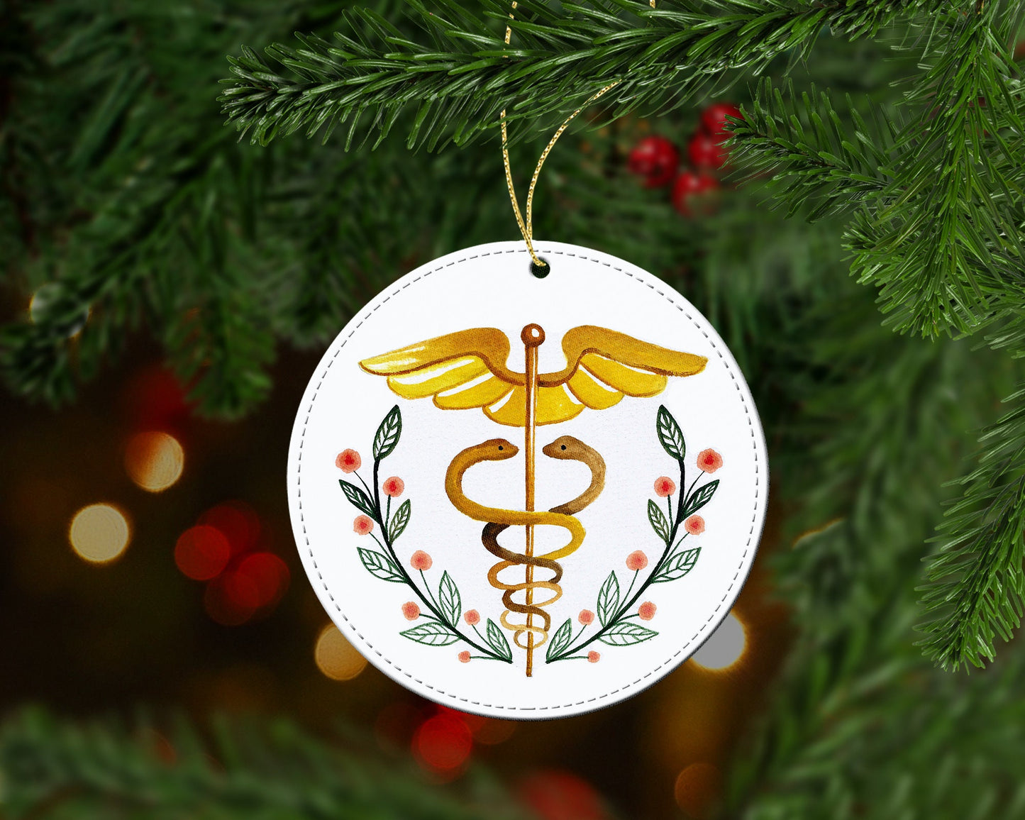 Floral Caduceus Christmas Ornament
