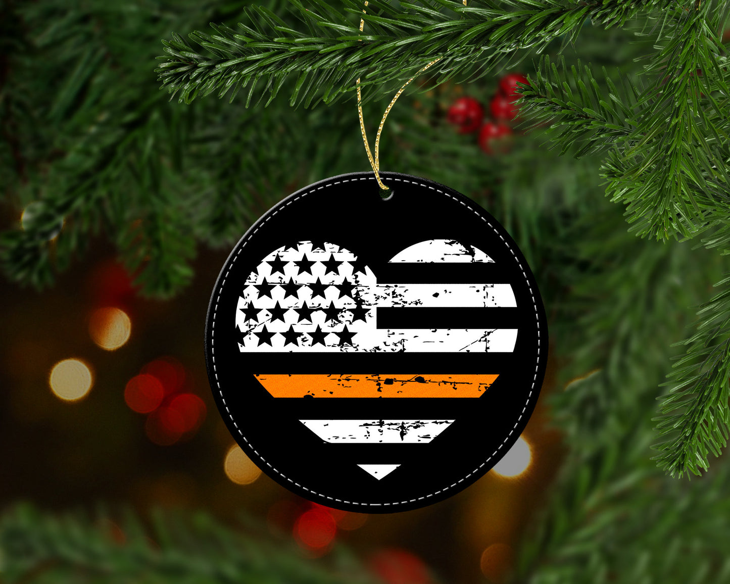 Thin Orange Line Heart Flag Christmas Ornament
