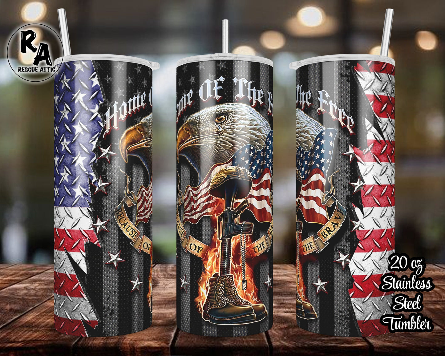 Home of the Free Because of the Brave 20oz Skinny Tumbler