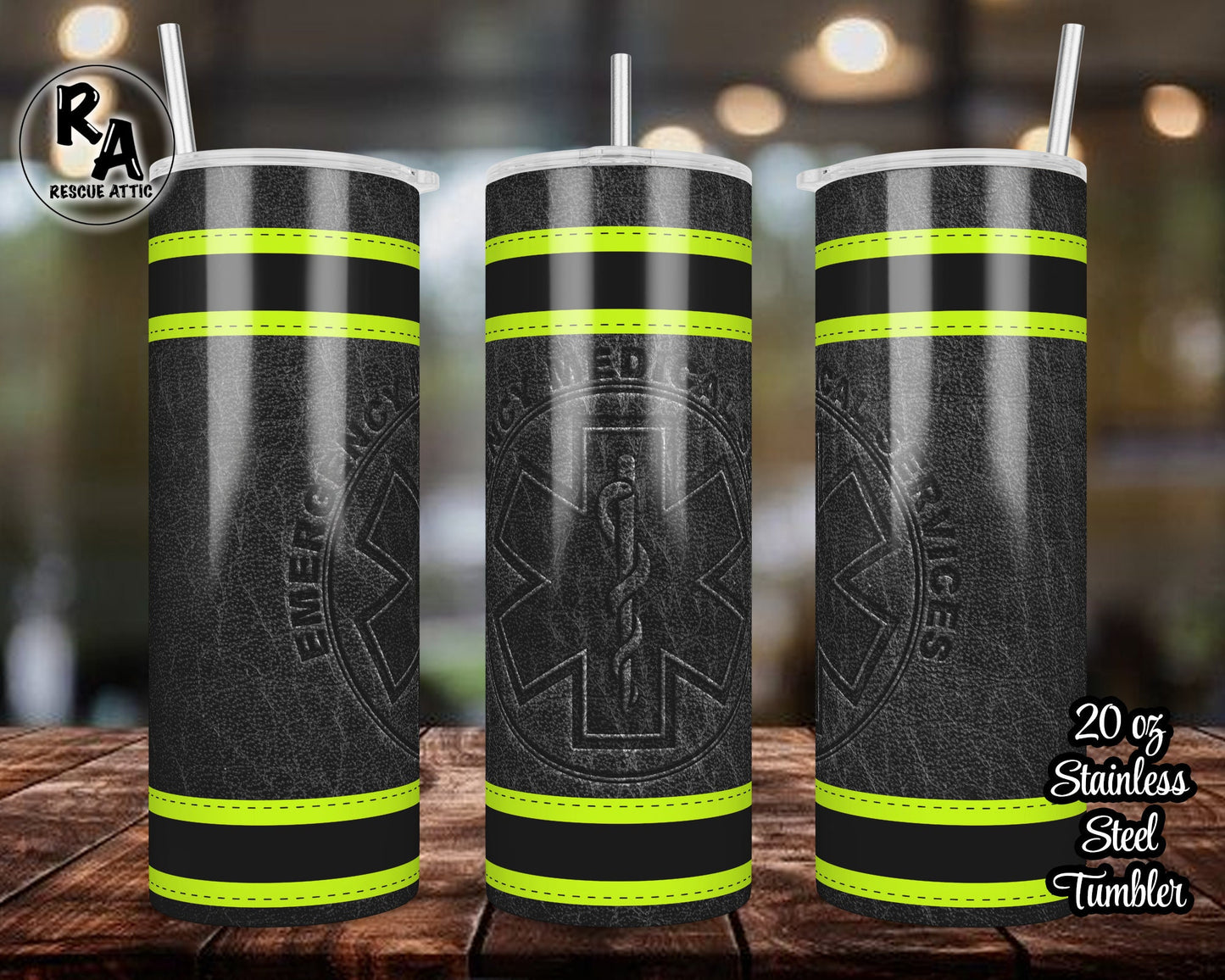 Emergency Medical Services Faux Embossed Leather 20oz Skinny Tumbler