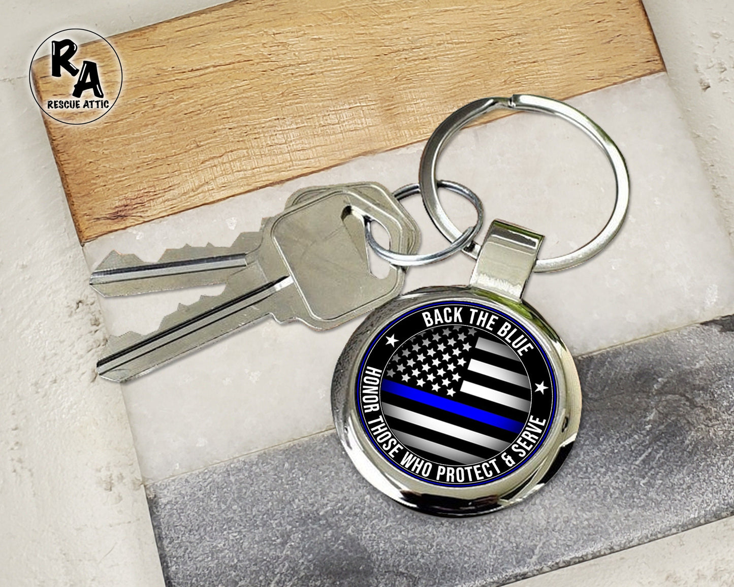Thin Blue Line Flag Police Keychain