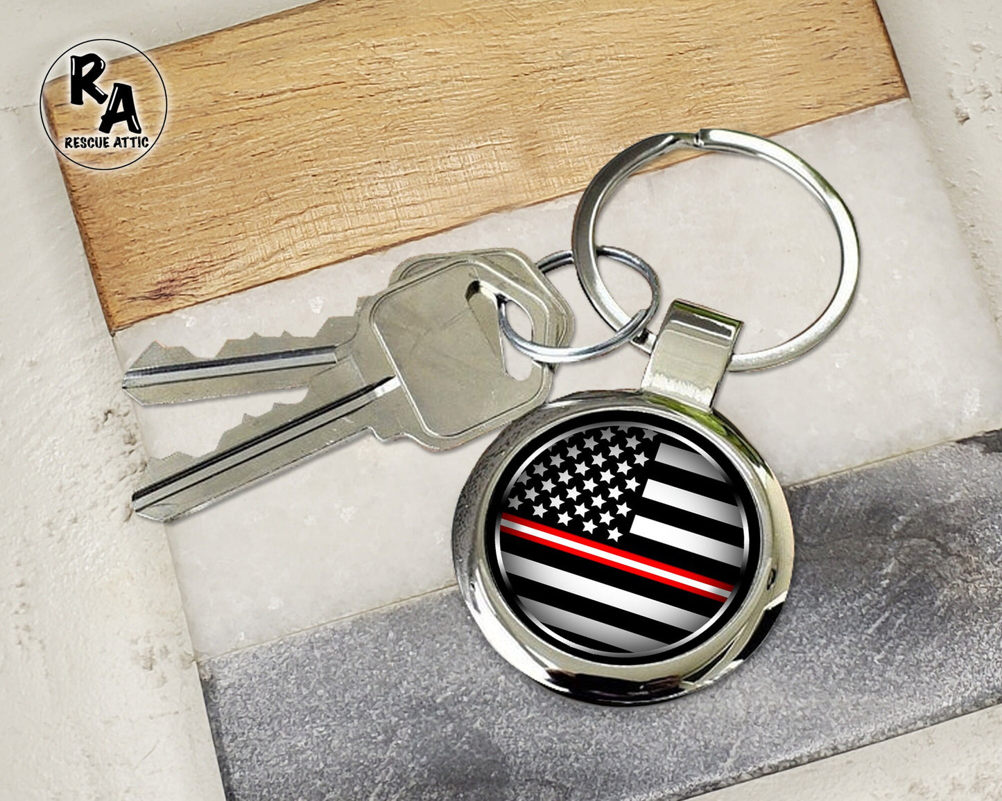 Thin Red White Line Flag Keychain
