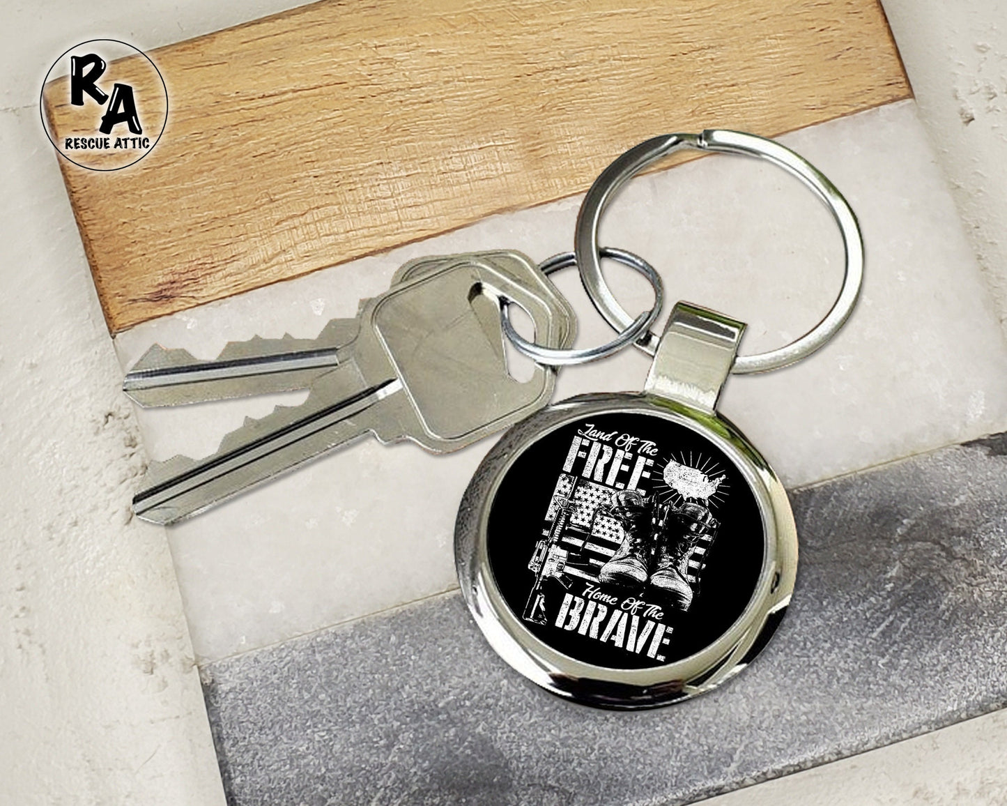 Land of the Free Because of the Brave Keychain