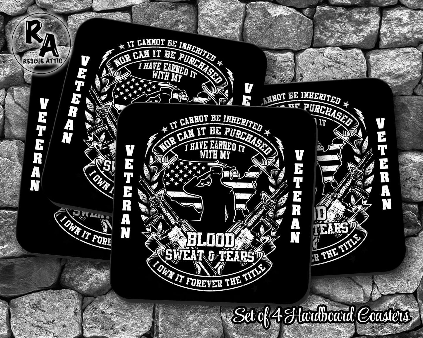 Blood Sweat & Tears Veteran Drink Coasters