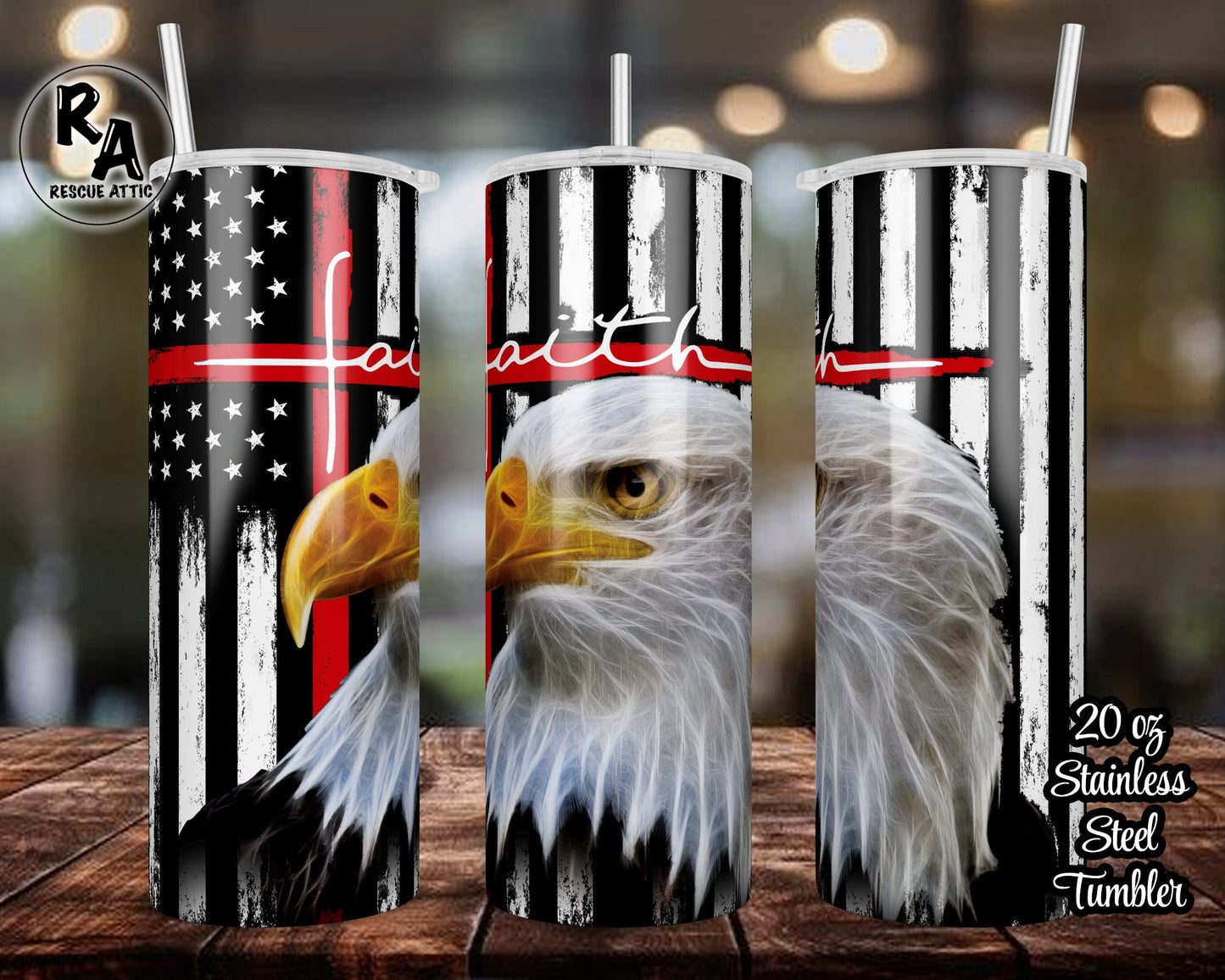 American Eagle Thin Red Line Cross Faith 20oz Skinny Tumbler