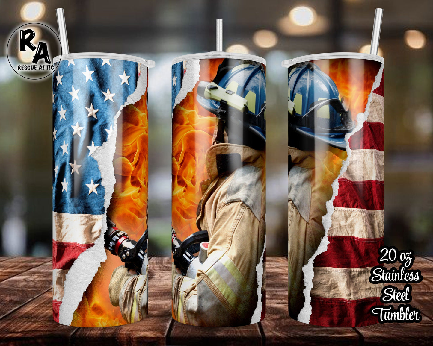 American Flag Firefighter 20oz Skinny Tumbler