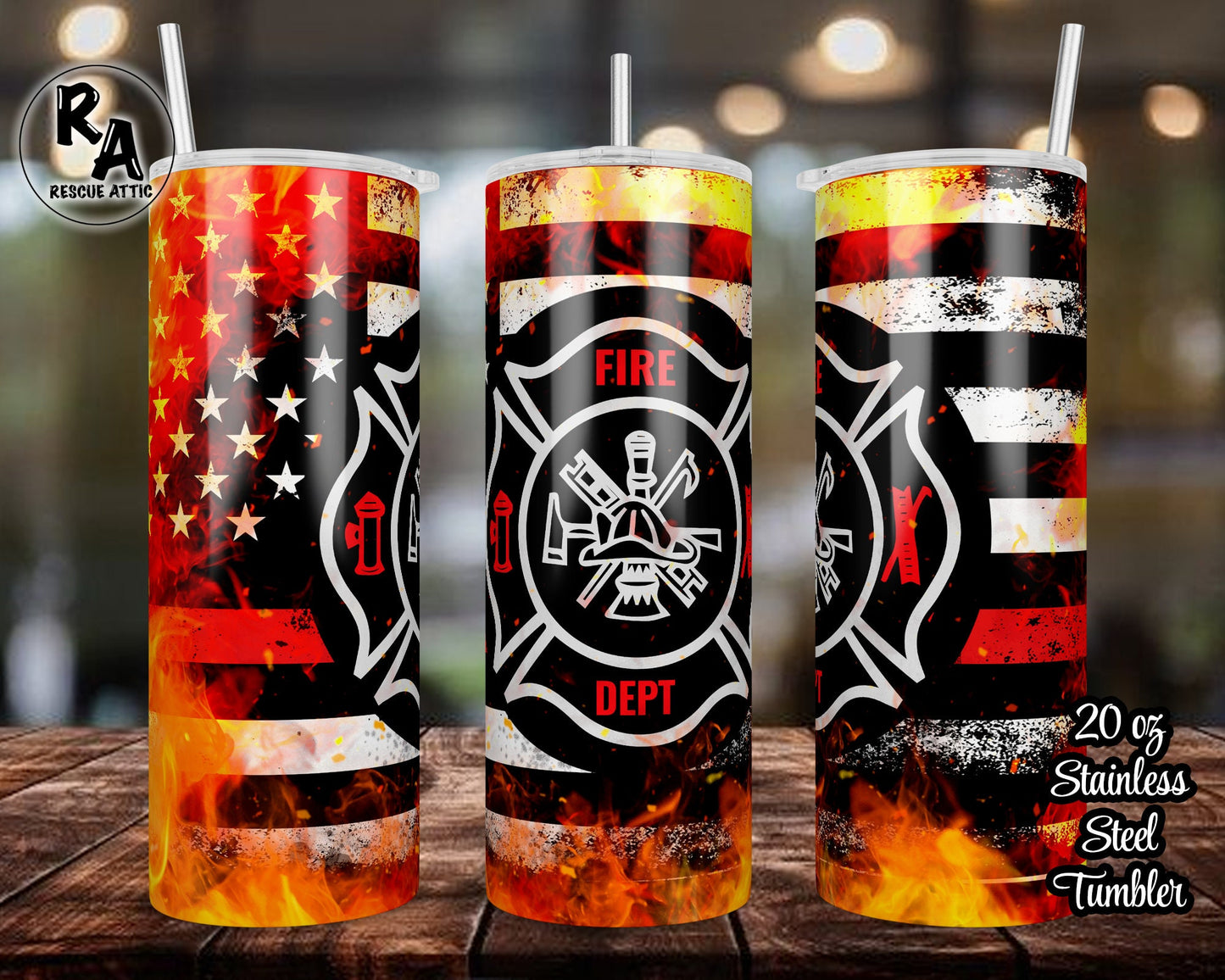 Thin Red Line Fire Flame Maltese Cross 20oz Skinny Tumbler