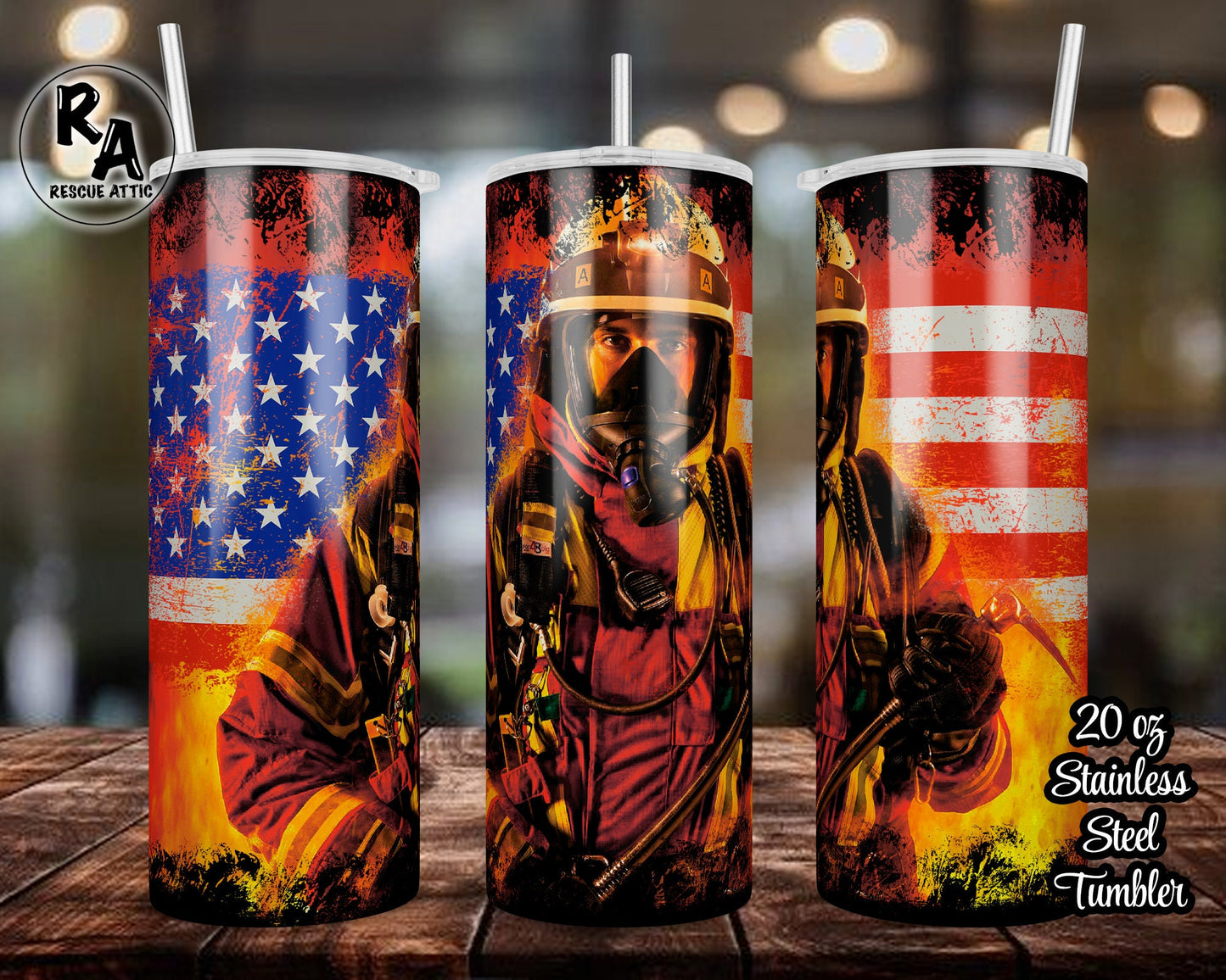 Firefighter American Flag 20oz Skinny Tumbler