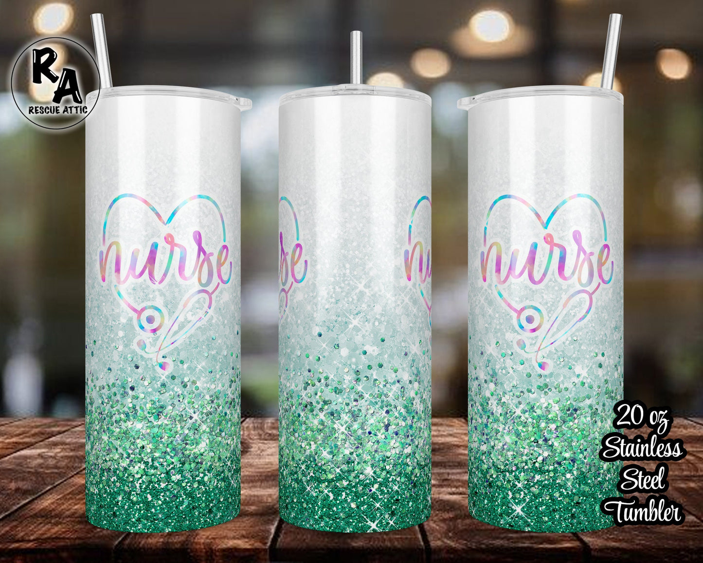 Faux Glitter Nurse Stethoscope 20oz Skinny Tumbler