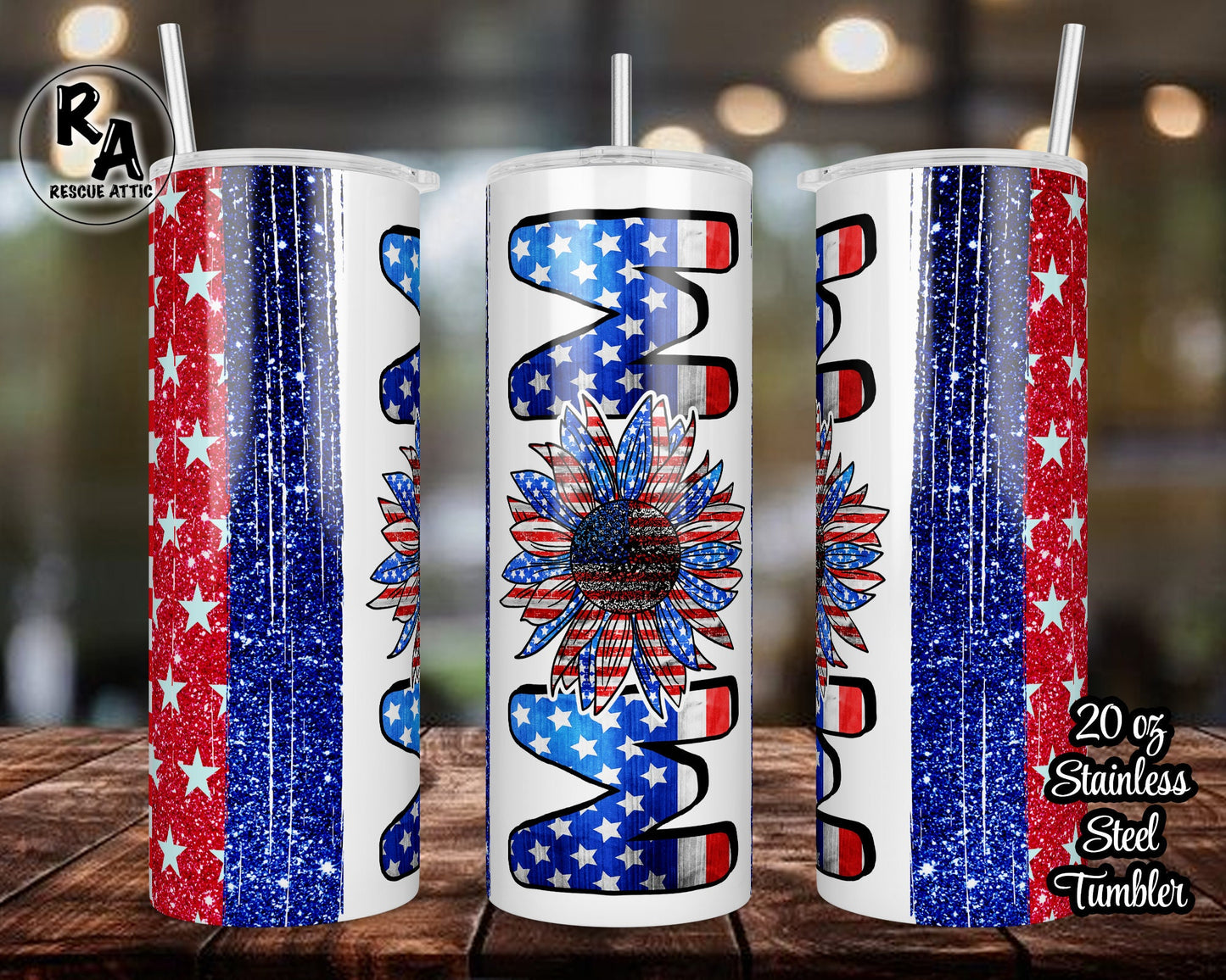 Red White Blue Sunflower Mom Patriotic 20oz Skinny Tumbler