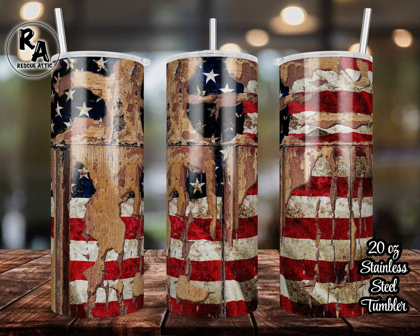 American Flag Vintage Distressed Patriotic 20oz Skinny Tumbler