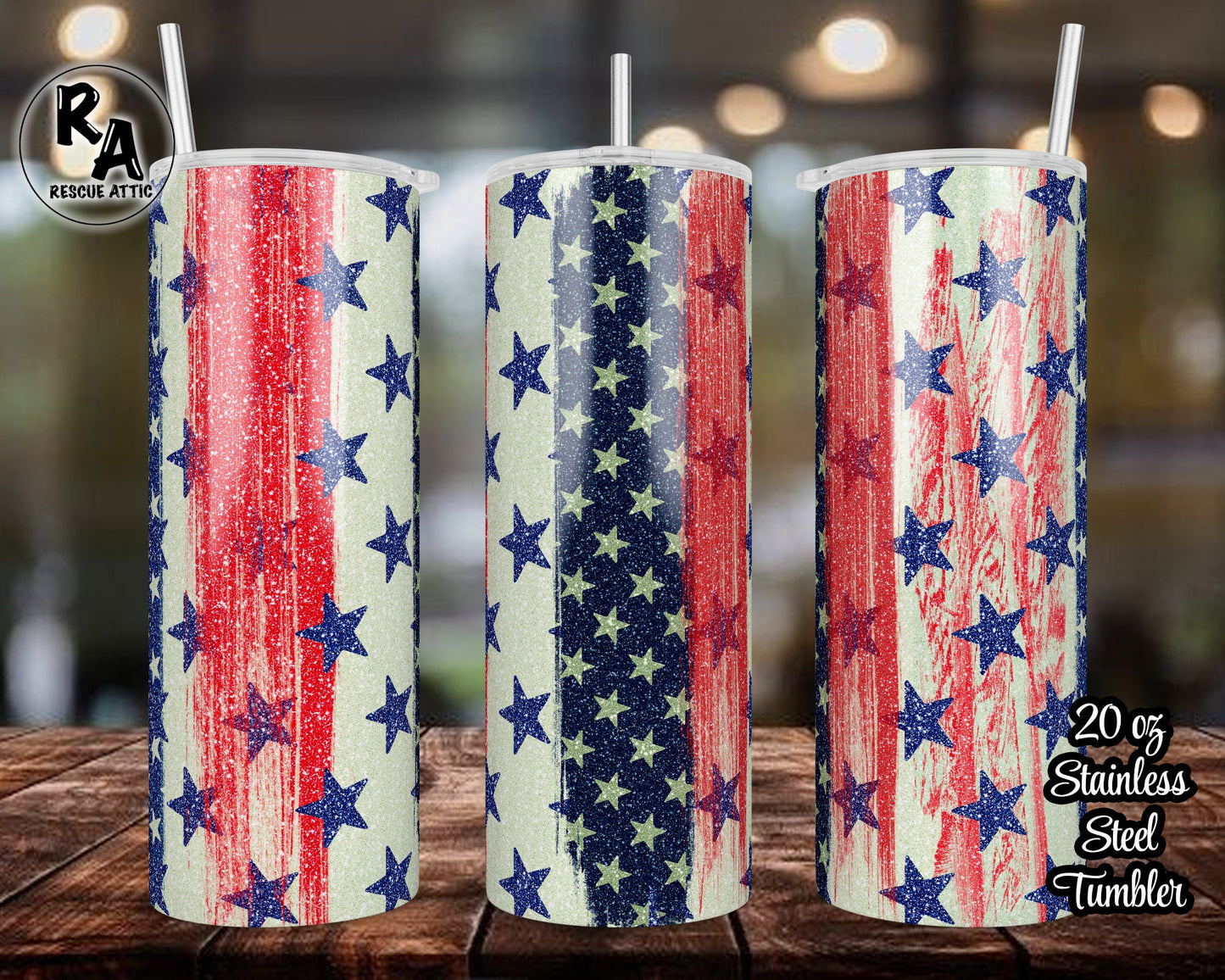 Faux Glitter American Patriotic 20oz Skinny Tumbler