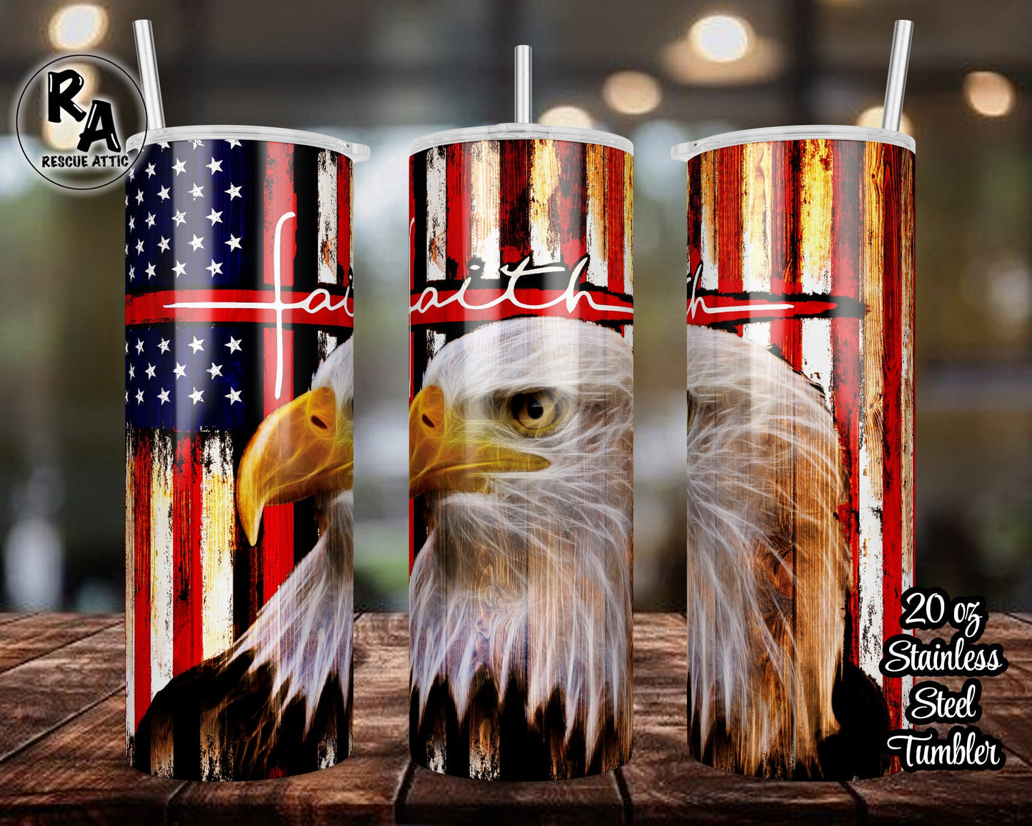 American Eagle Thin Red Line Cross Faith 20oz Skinny Tumbler