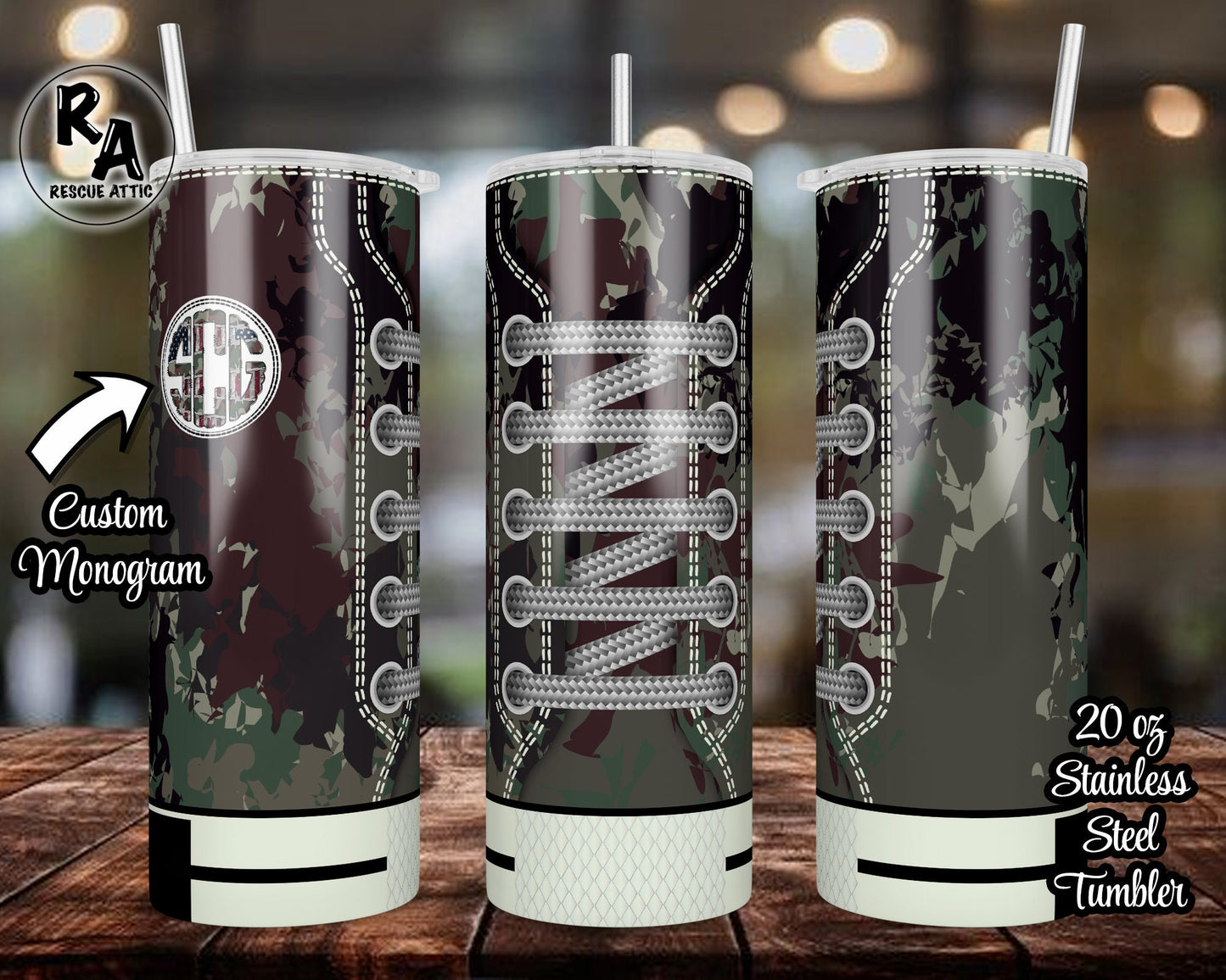 Custom Monogram Camouflage Sneaker 20oz Skinny Tumbler