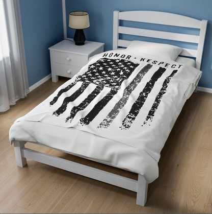 Honor & Respect Gray Line Plush Velveteen Blanket
