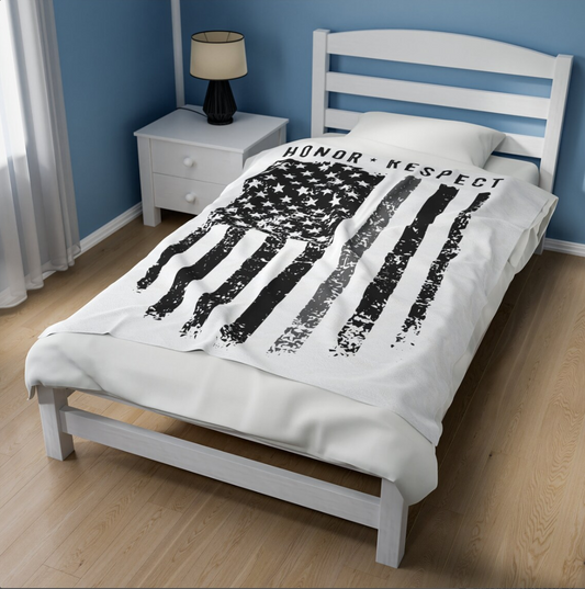 Honor & Respect Gray Line Plush Velveteen Blanket