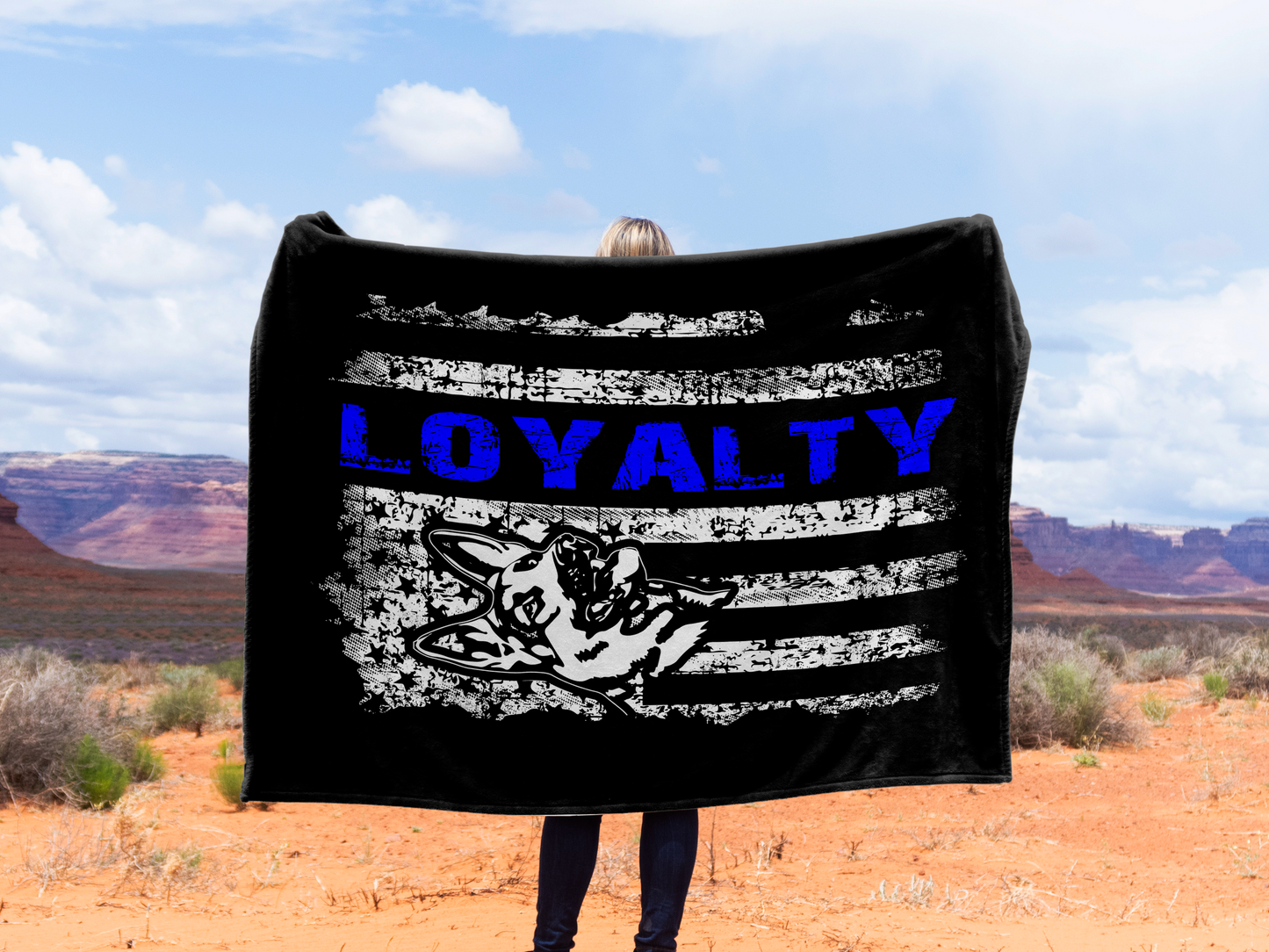 K9 Loyalty Blue Line Plush Velveteen Blanket