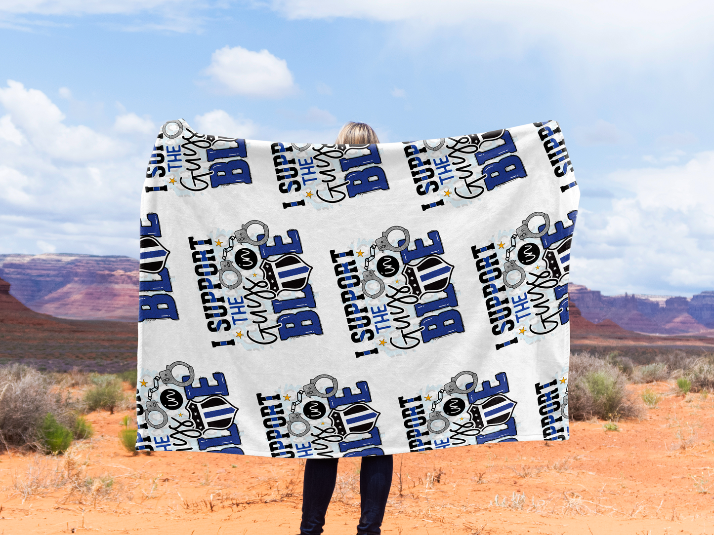 I Support The Guys In Blue Plush Velveteen Blanket