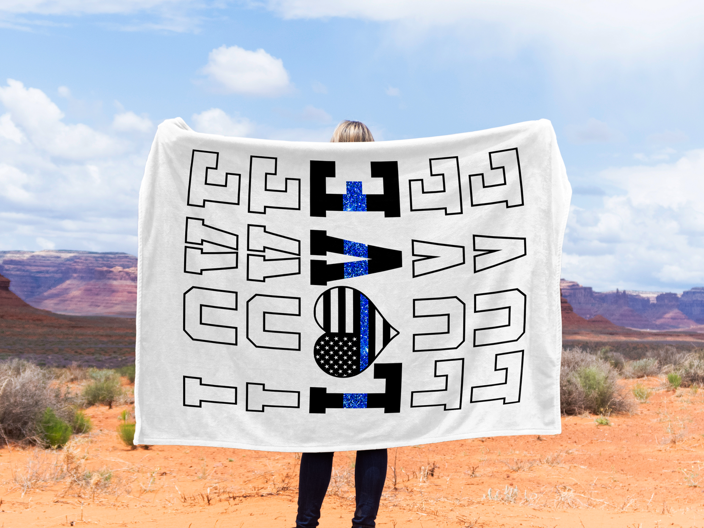 Blue Line Love Plush Velveteen Blanket