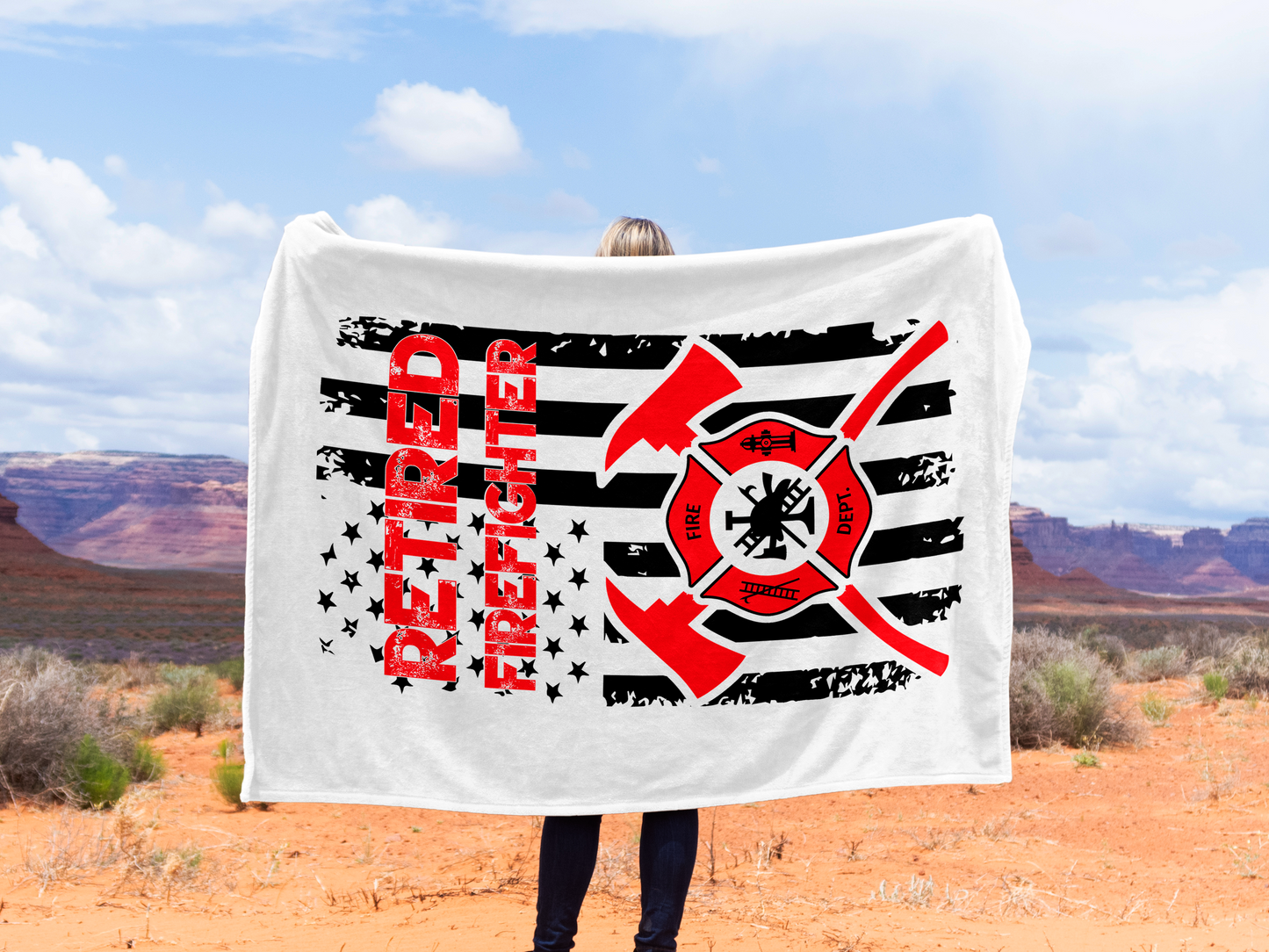 Retired Firefighter Plush Velveteen Blanket