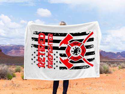 Retired Firefighter Plush Velveteen Blanket