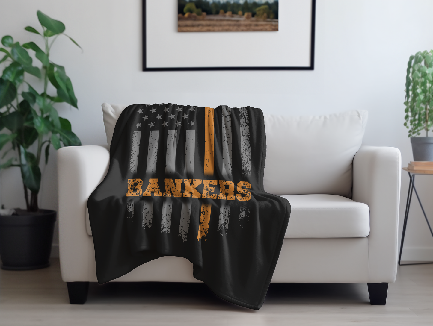 Personalized Orange Line Plush Velveteen Blanket