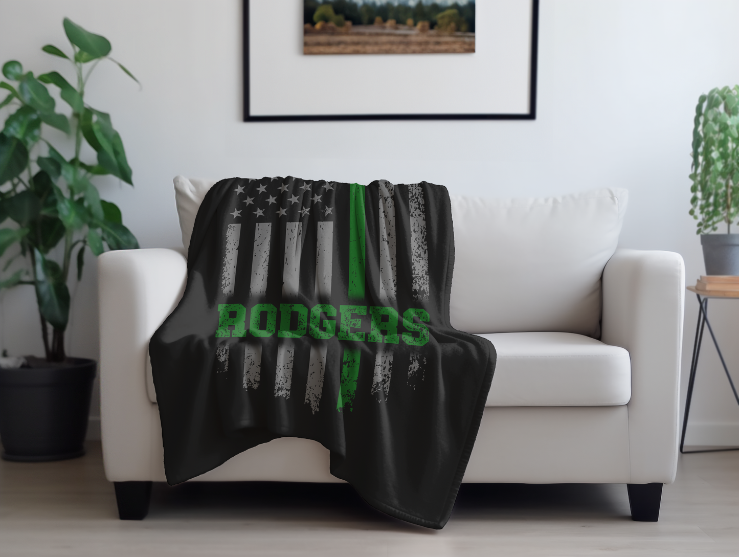 Personalized Green Line Plush Velveteen Blanket