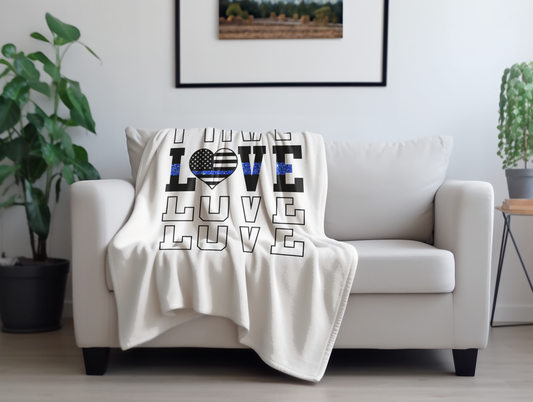 Blue Line Love Plush Velveteen Blanket