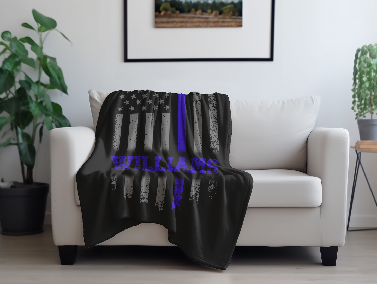 Personalized Blue Line Plush Velveteen Blanket