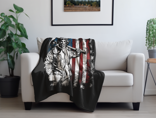 American Firefighter Plush Velveteen Blanket