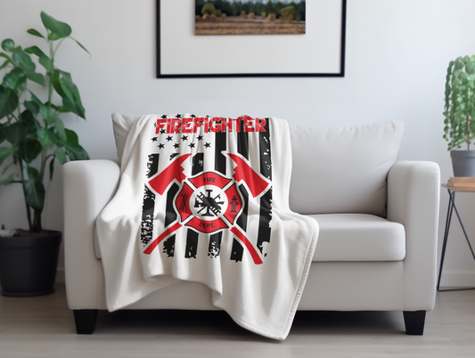 Retired Firefighter Plush Velveteen Blanket