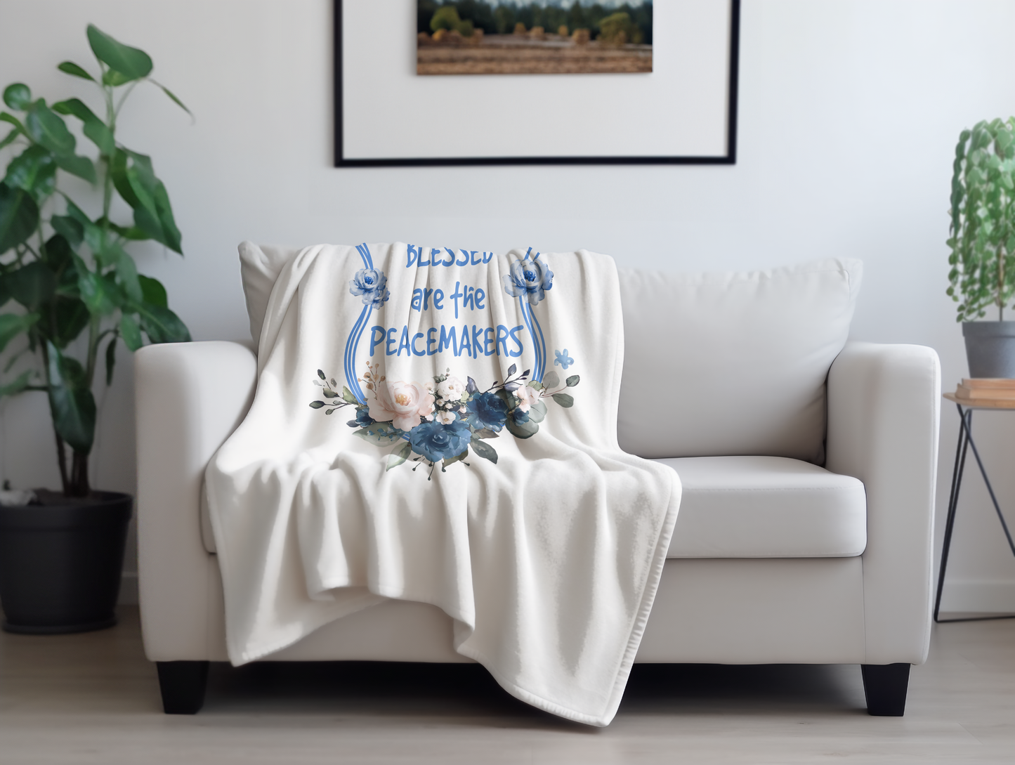 Blessed Are The Peacemakers Floral Plush Velveteen Blanket