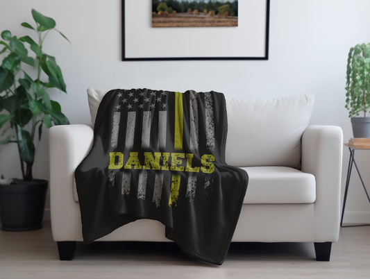 Personalized Thin Yellow Line Plush Velveteen Blanket