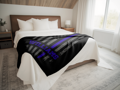 Personalized Blue Line Plush Velveteen Blanket