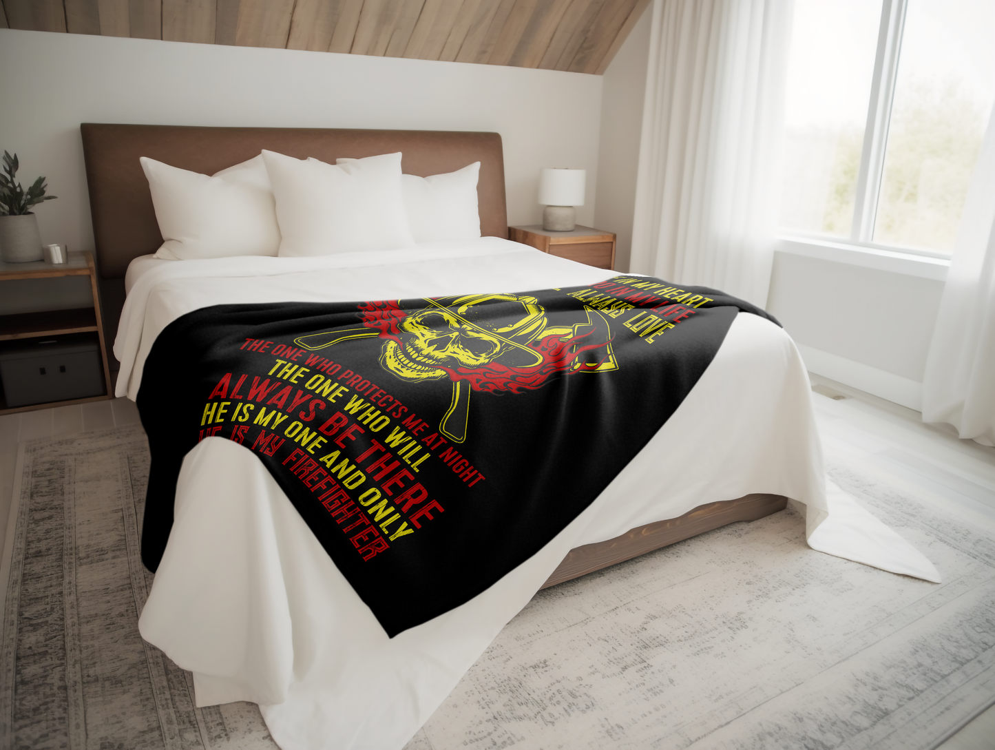 Love My Firefighter Plush Velveteen Blanket