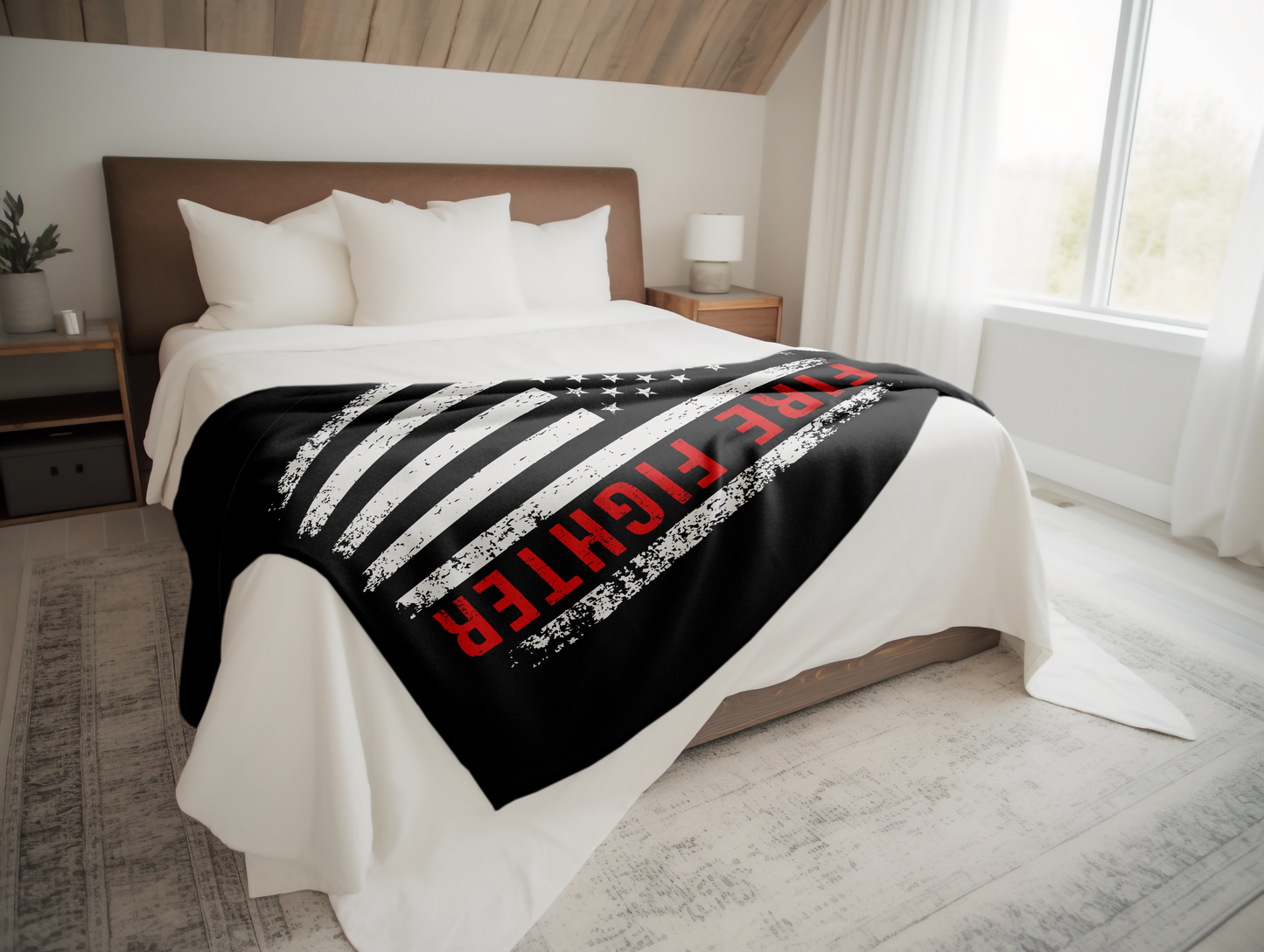 Firefighter Flag Plush Velveteen Blanket
