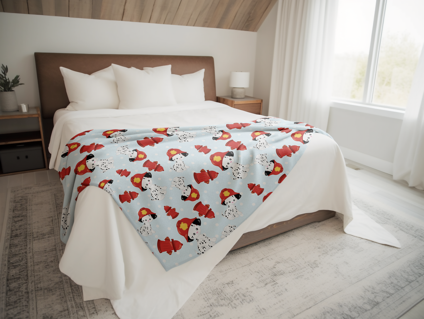 Dalmatian Firefighter Plush Velveteen Blanket
