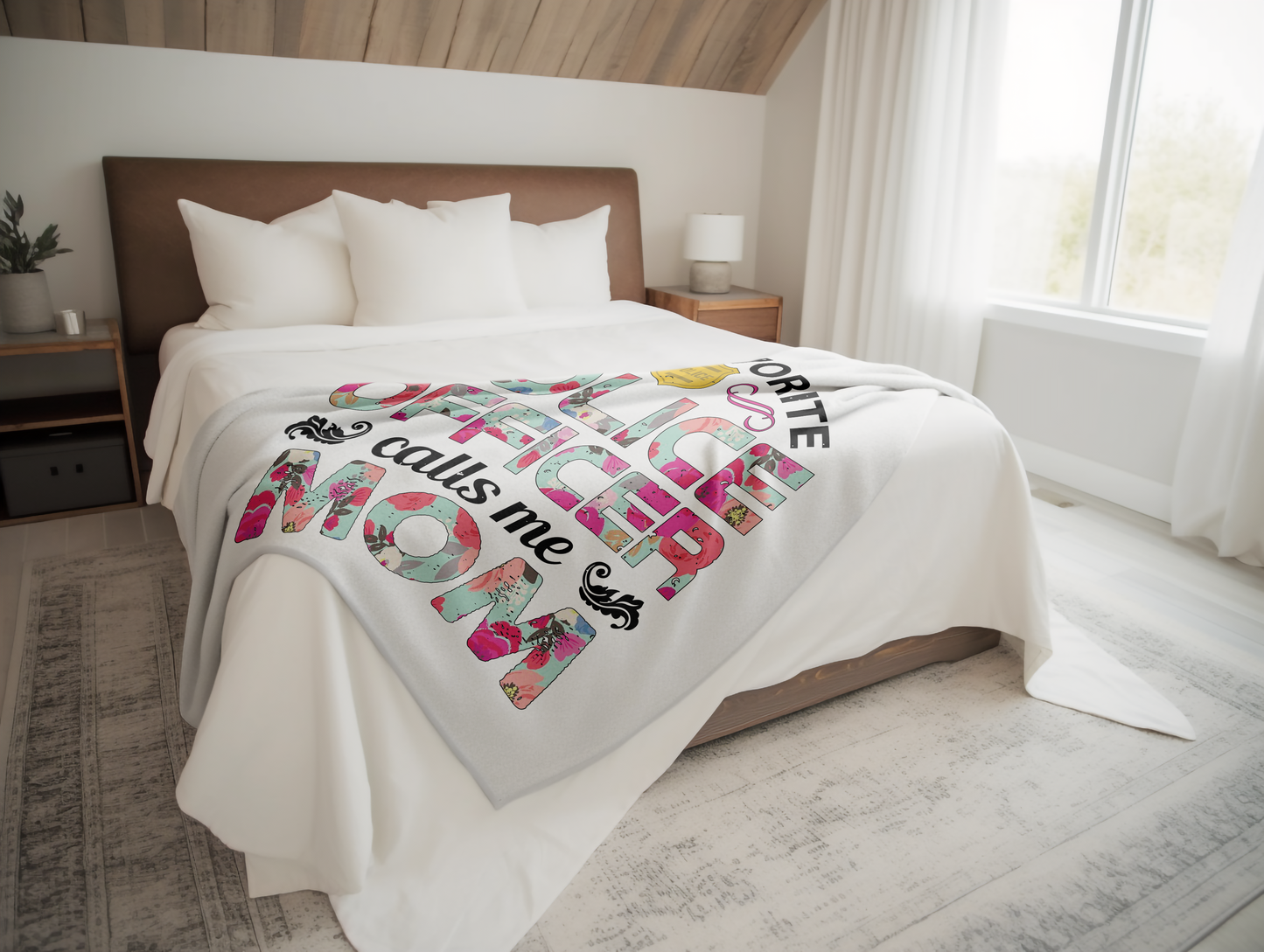 My Favorite Police Officer Calls Me Mom Plush Velveteen Blanket