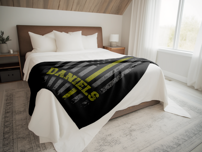 Personalized Thin Yellow Line Plush Velveteen Blanket